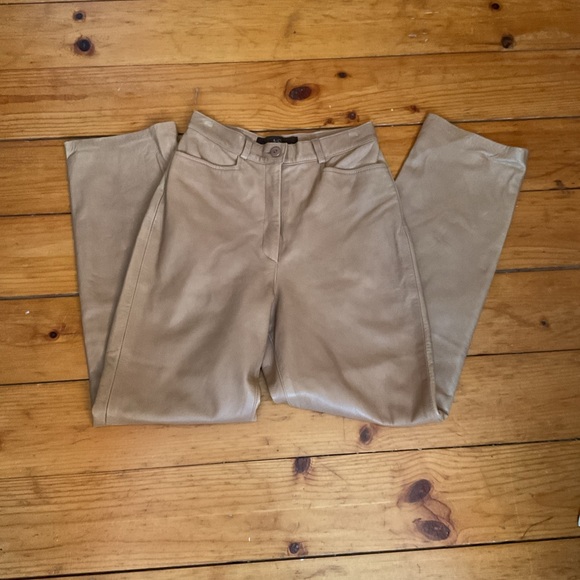 A&S Collection Women's High Waisted Tan Leather Straight Leg Pants Size S - Picture 2 of 5